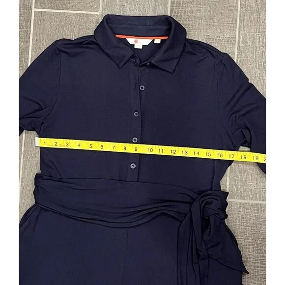BODEN Beatrice Jersey Jumpsuit Size 8P Navy pockets Stretch Long Sleeves Belt - Picture 7 of 16